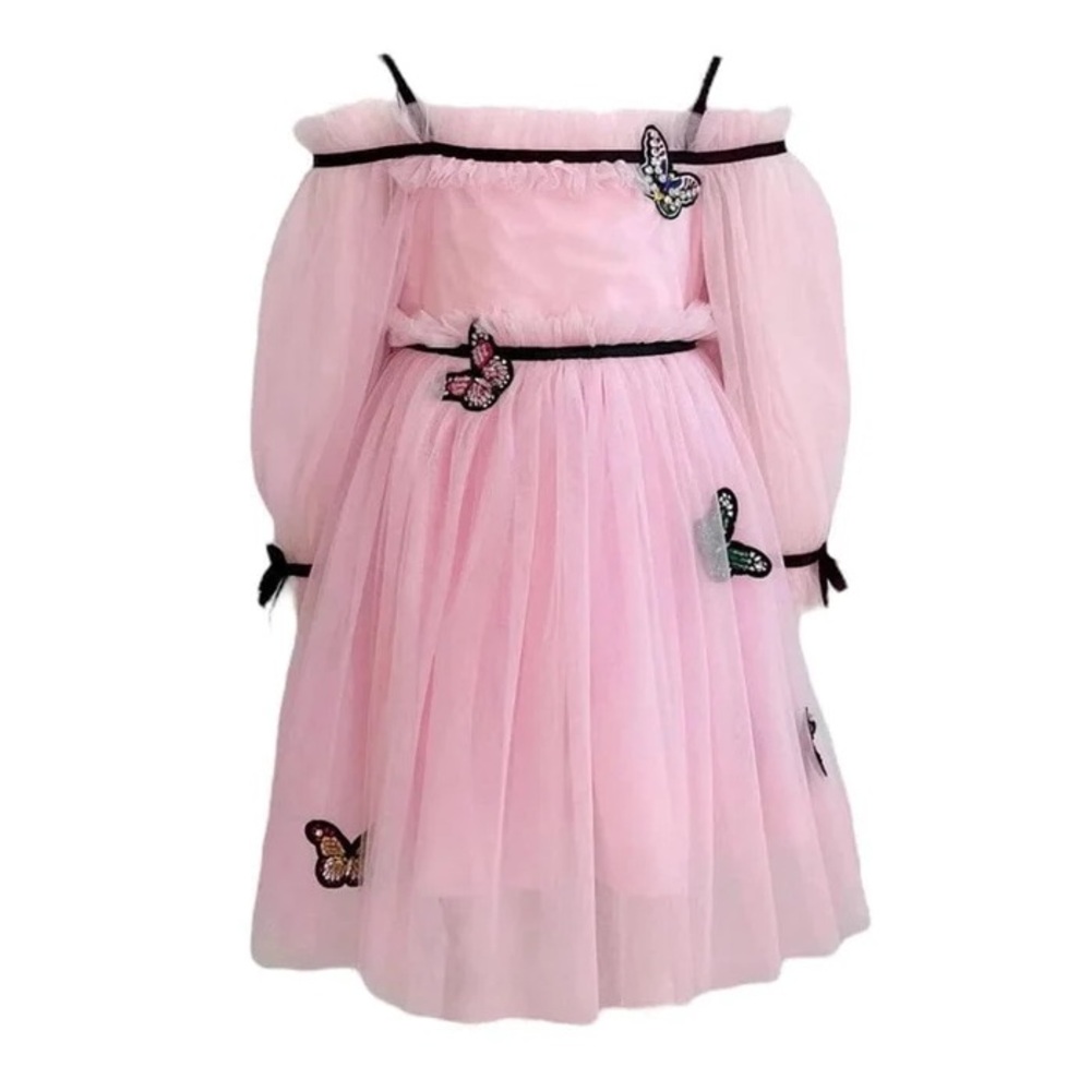 Lola And The Boys Pink Off-Shoulder Dress with Butterfly Accents